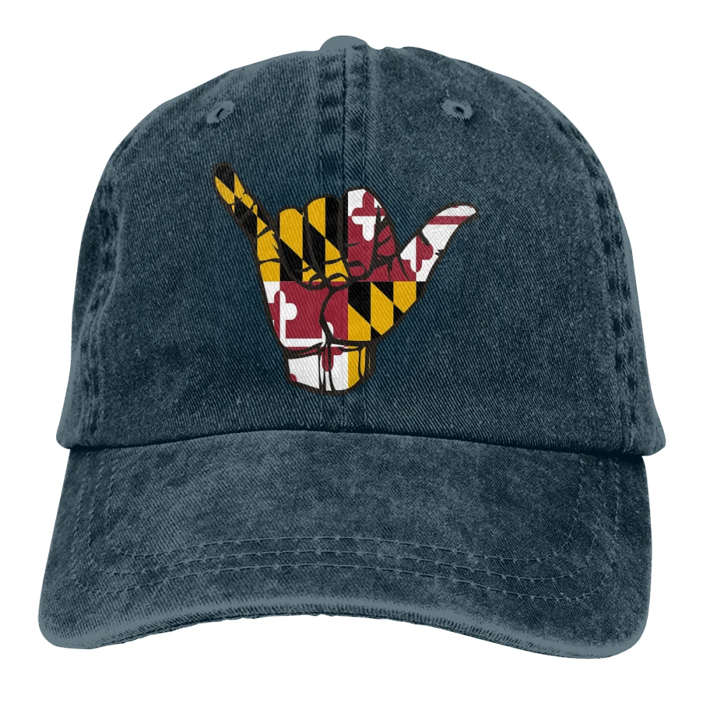 Флаг Мэриленда Shaka Hand Casquette глубокий Хизер унисекс Мужские Женские джинсовые бейсболка с ремешком кепки регулируемые Гольф папа шляпа