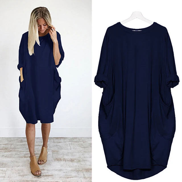 Disney Plus Size Midi Dress Long Sleeve Robe Casual Minnie Mickey Mouse Print Beach Loose Dresses Kawaii Sundress Women Clothing D002 Blue