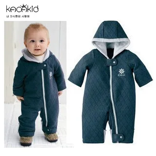 

Winter New Style Onesie Infants Thick Cotton-padded Clothes Crawling Clothes out Clothes Baby Blackish Green Romper