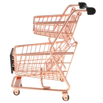 

Mini Double Shopping Trolley Wrought Iron Simulation Supermarket Shopping Cart Children Toy Storage Baskets