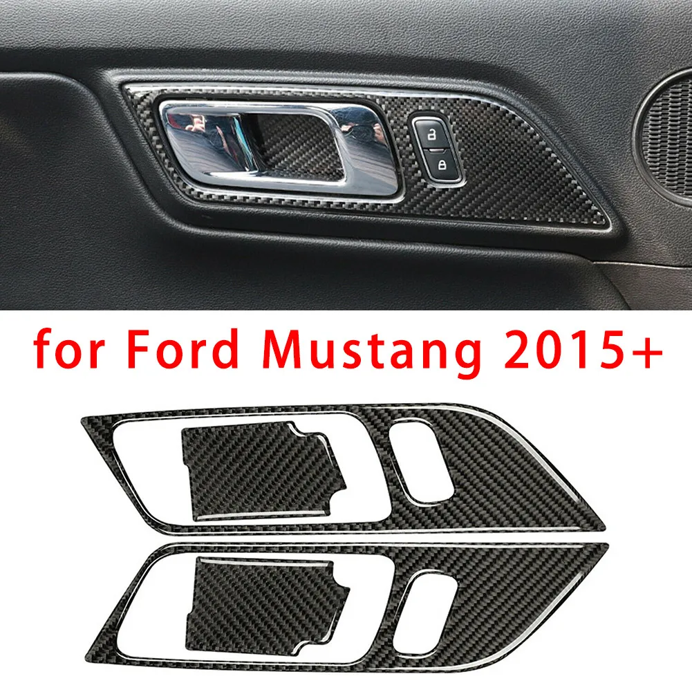 For Mustang Inner Door Armrest Handle Trim Cover for Ford Mustang Carbon Fiber
