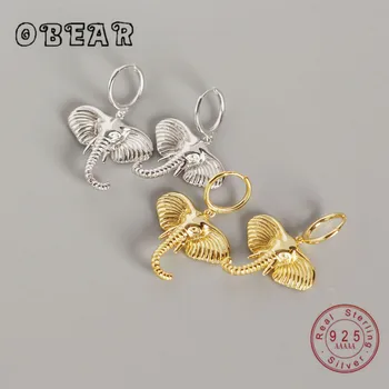 

OBEAR Exaggerated Personality 100% 925 Sterling Silver Animal Elephant Pendant Earrings for Women Silver Jewelry