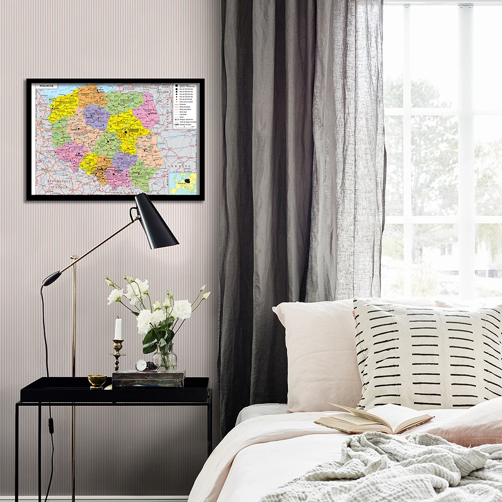 59*42cm Transportation Map of Poland Wall Map In French Small Poster Canvas Painting Travel School Supplies Home Decor