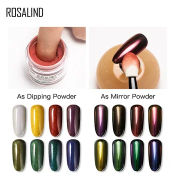 

ROSALIND Nail glitter dipping powder Mirror Effect 2 in 1 Holographic For Manicure pigment dip powder set Nail Art Decorations