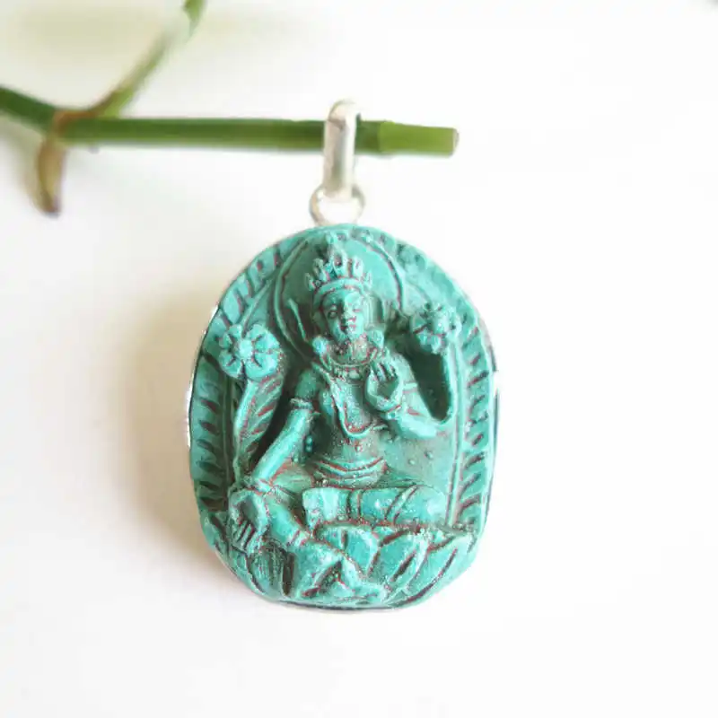 Тибетский амулет Будды Кулон Аква глина скульптура подвески TBP684|pendant amulet|stone