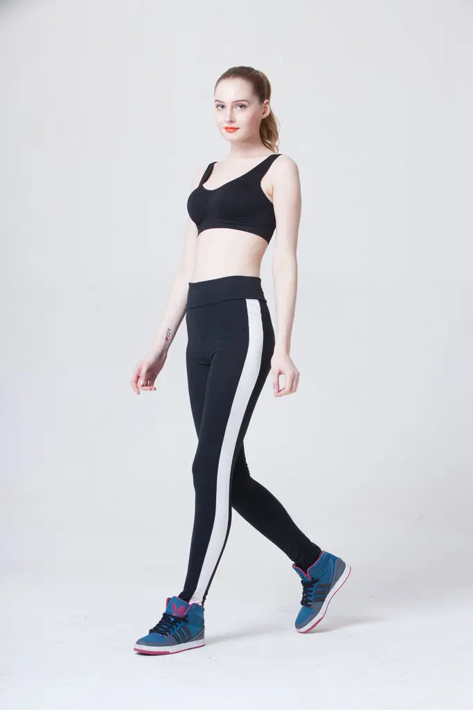 Новое поступление, 5 цветов, женские штаны для йоги и бега, штаны для фитнеса с высокой талией, женские спортивные штаны, 4 размера - Цвет: black with white