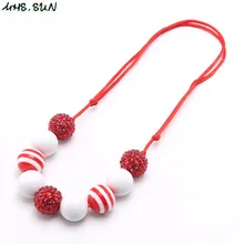 MHS. SUN, новинка, красное+ белое массивное ожерелье из жевательной резинки, модное ожерелье для девочек, стразы, бусы, детские регулируемые ювелирные изделия на веревке, вечерние