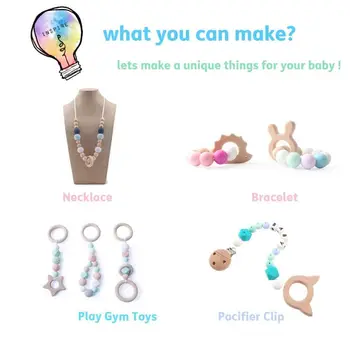 

1 Set Unfinished Baby Teething Accessories Silicone Beads Dinosaur Teether Feather Pacifier Clip DIY Jewelry Nursing Teething Ne