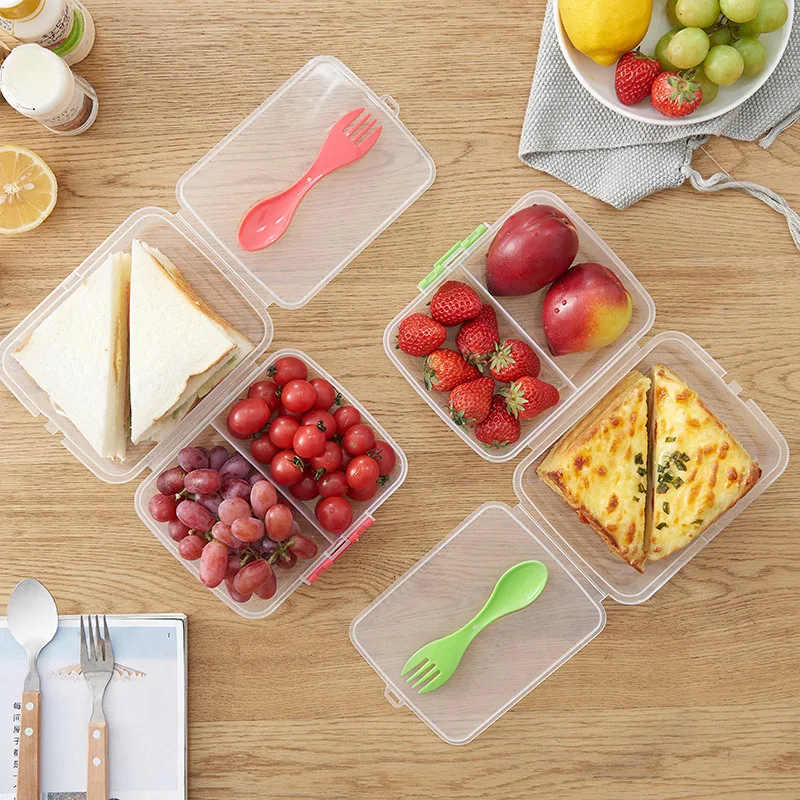 

Sandwich Lunch Box Cube Bento 3 Compartment Food Storage Container for Meal Prep BPA Free Reusable Microwavable Freezer Safe