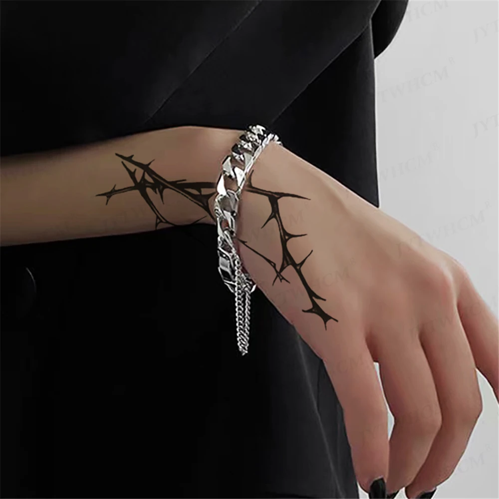 

Branches Thorns Waterproof Temporary Tattoo Stickers Black Fake Tattos Flash Stickers On Hand Feet Arm Neck Women Men Body Tatto