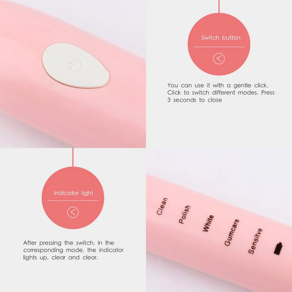 Powerful Electric Toothbrush Rechargeable 32000 time / min Ultrasonic Washable Electronic Whitening Waterproof