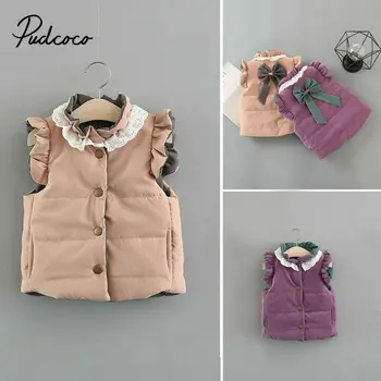 

2019 Brand New Infant Kids Baby Grils Ruffles Sleeveless Vest Button Lace Collars Waistcoat Coat Winter Thick Warm Outwear 0-4T