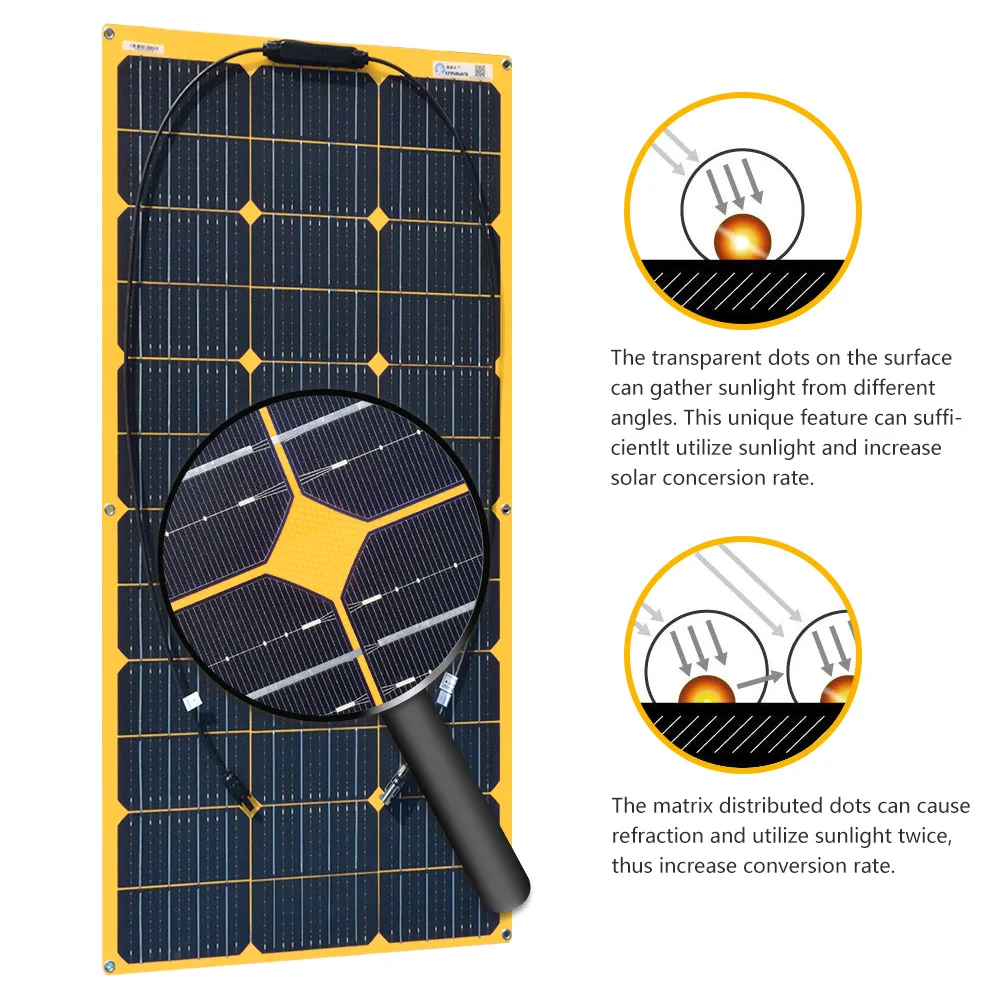 Flexible Solar Panel 12 Volts 100 Watts Monocrystalline Cell Paneles Solares 12V PV Panel For RV, Household, Camping, Yacht