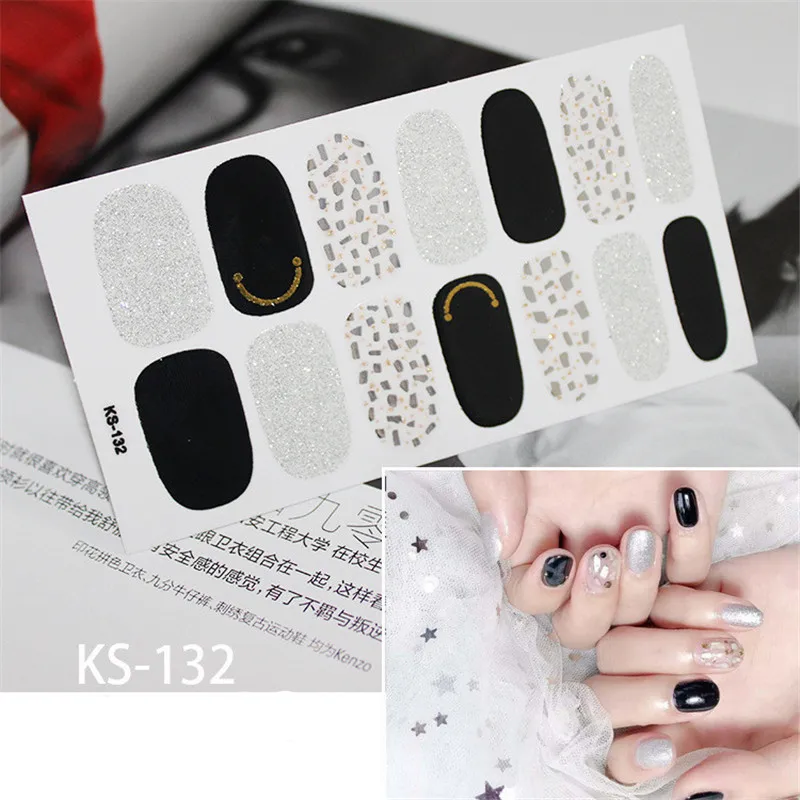 KS-132 Lamemoria 14 типсов клей для накладных ногтей стикер DIY маникюр Снежинка Блестящий лак для ногтей с блестками полоски Обертывания Аксессуары - Цвет: KS-132