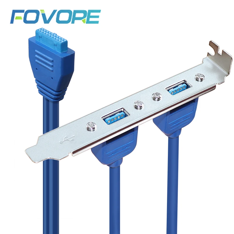 Panel trasero hembra de 2 puertos USB 3,0 a placa base, conector con adaptador de Cable con soporte de placa de ranura PCI de 50cm