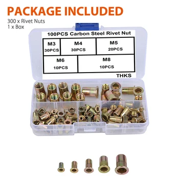 

300pcs/Box Zinc Steel Rivet Nut Kit 150pcs Metric 150pcs SAE Flat Head Threaded Insert Nut Rivet Cap Set Threaded Nuts