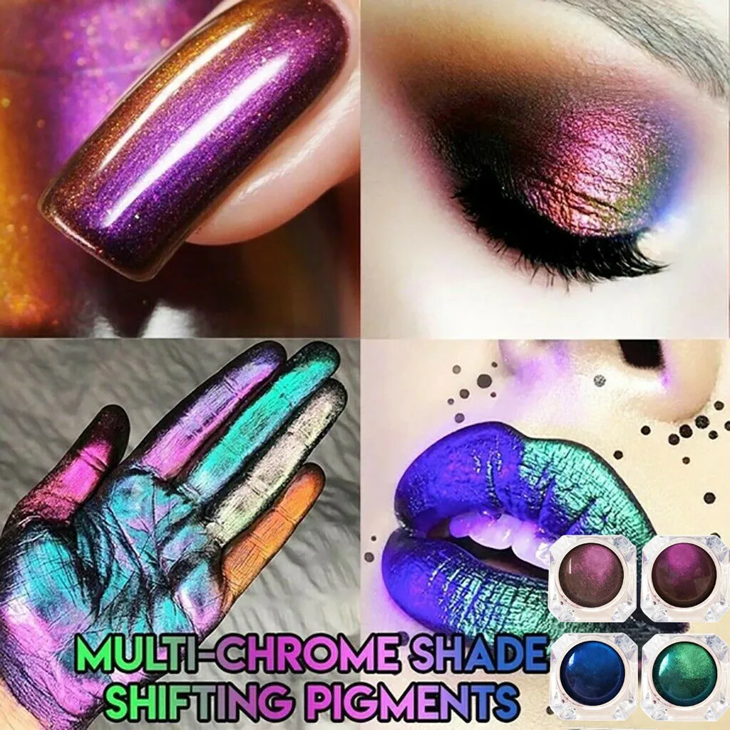 4 Color Chameleon Eye Shadow Pigment Long Lasting Bright Shiny Glitter Eyeshadow Powder Multi-Chrome Shade Shifting Pigments 4 Color Chameleon Eye Shadow Pigment Long Lasting Bright Shiny Glitter Eyeshadow Powder Multi-Chrome Shade Shifting Pigments