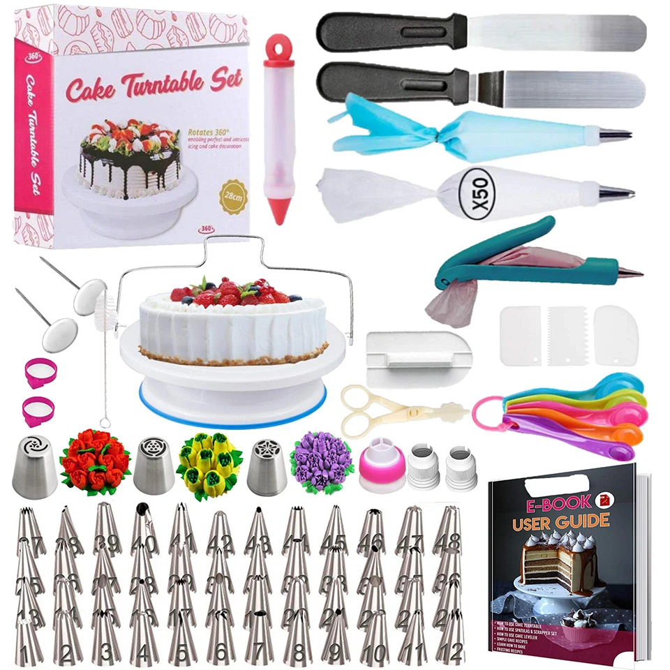 206 pcs 1 set Transhome Набор насадок для украшения торта 206 шт./компл. нержавеющая Российской Обледенение сумка поворотный стол для торта набор для выпечки Инструменты - Цвет: 206 pcs 1 set