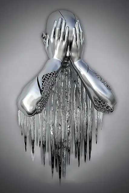 Kissing Metal Figure statue Canvas Painting Pop Abstract Wall Art Modern Posters and Prints For Living room Internal Home Decor PF 6908