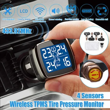 

Black TN300 Automobile Tire Pressure Digital Display Monitor Cigarette Holder Plug Has Four External Sensors 20x17mm
