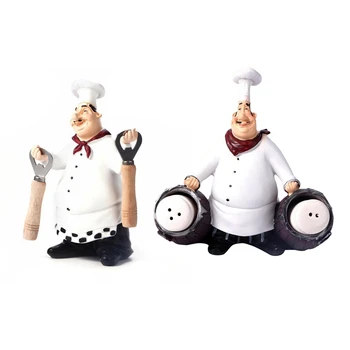 

2x Retro Chef Model Ornaments Resin Crafts Mini Chef Figurines White Top Hat Cook Home Kitchen C & E