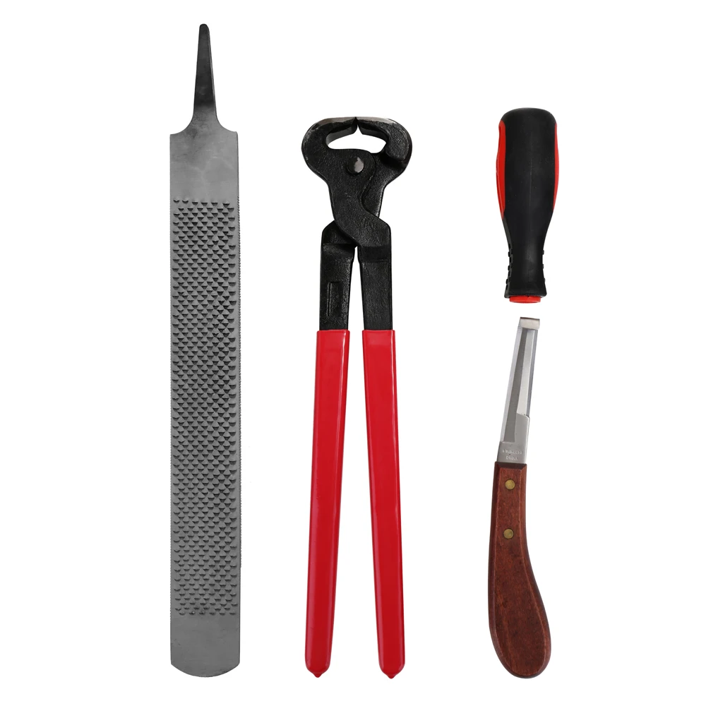 

4PCS/Set Horse Farrier Hoof Nipper Trim Shoeing File Rasp Handle Hoof Cutter Tool Horse Care Cleaning Accessory Set