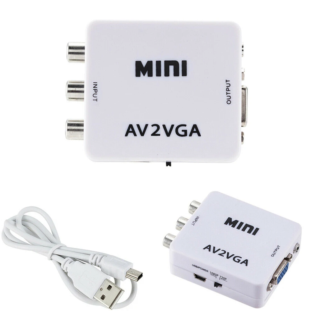 Мини HD AV2VGA видео конвертер коробка AV RCA CVBS к VGA HDTV адаптер Горячая