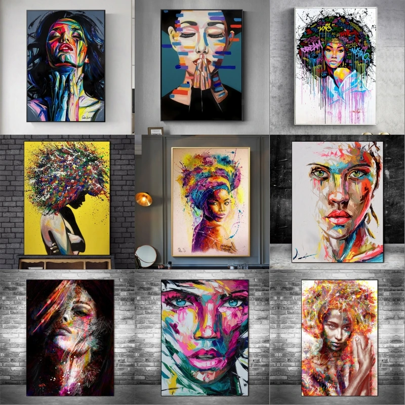 Abstract African Girl Wall Art Canvas Posters Graffiti Art Posters And Prints Woman Portrait Street Wall Art Pictures Home Decor Painting Calligraphy Aliexpress