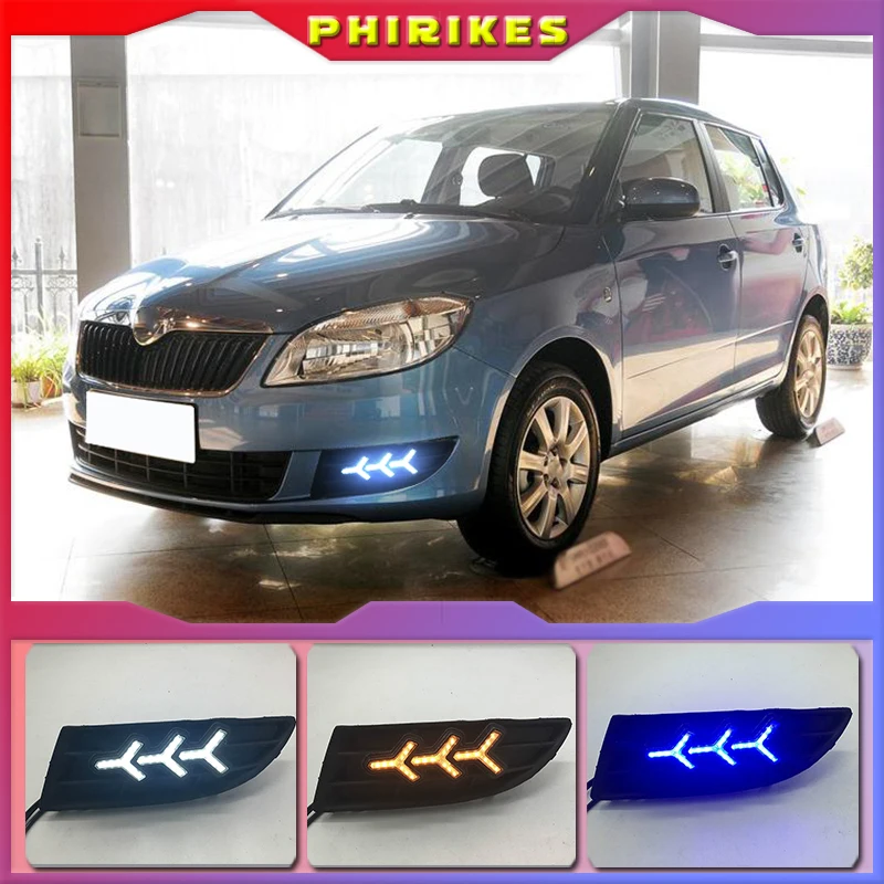 

1 Pair For SKODA Fabia 2012 2013 2014 12V ABS LED DRL Daytime Running Lights Fog Lamp Cover Car- styling