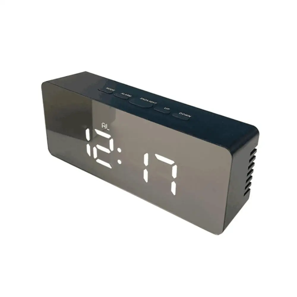 USB цифровой светодиодный Будильник 12H 24H функция повтора будильника зеркальные часы термометр для помещений электронные настольные часы - Цвет: Black-White LED