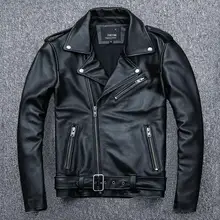 Мужская мотоциклетная Классическая байкерская куртка из натуральной кожи черного цвета из натуральной телячьей кожи, осенне-зимнее пальто
