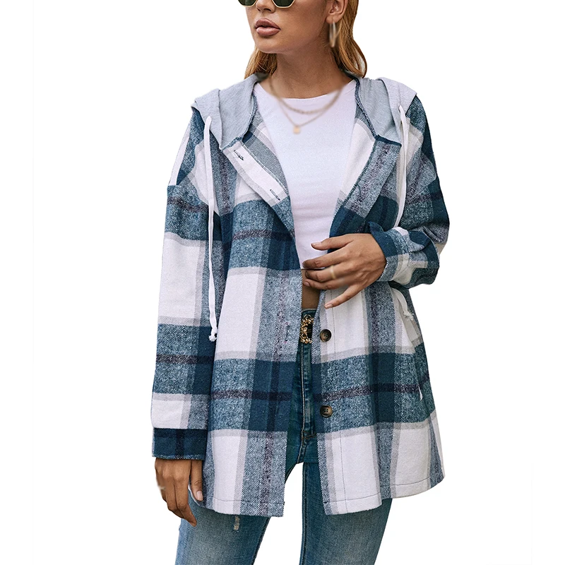 5108-8f1869.jpg Plaid Hoodie Jacket Long Sleeve Casual Hooded Long Jacket Zip Up Oversized Sweatshirt Blouse Tops