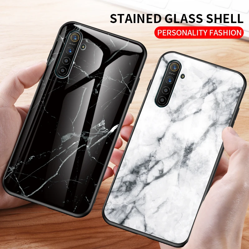 Marble Tempered Glass Case for Realme XT Case 6.4 inch Fashion Soft Bumper Hard Phone Back Cover for Realme X2 Case