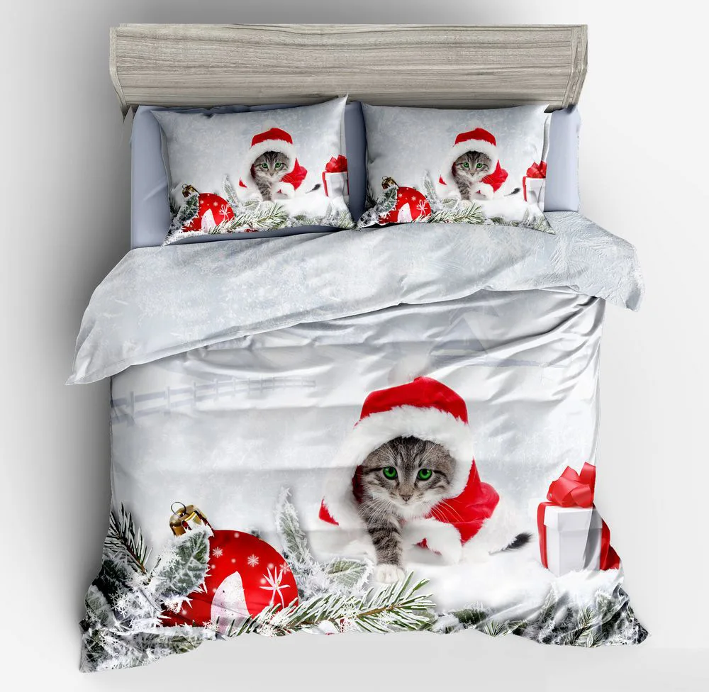Набор пододеяльников, простыни и наволочки, стеганый комплект постельного белья, рождественский подарок, Подарочный комплект постельного белья с Санта-Клаусом и снеговиком из мультфильма