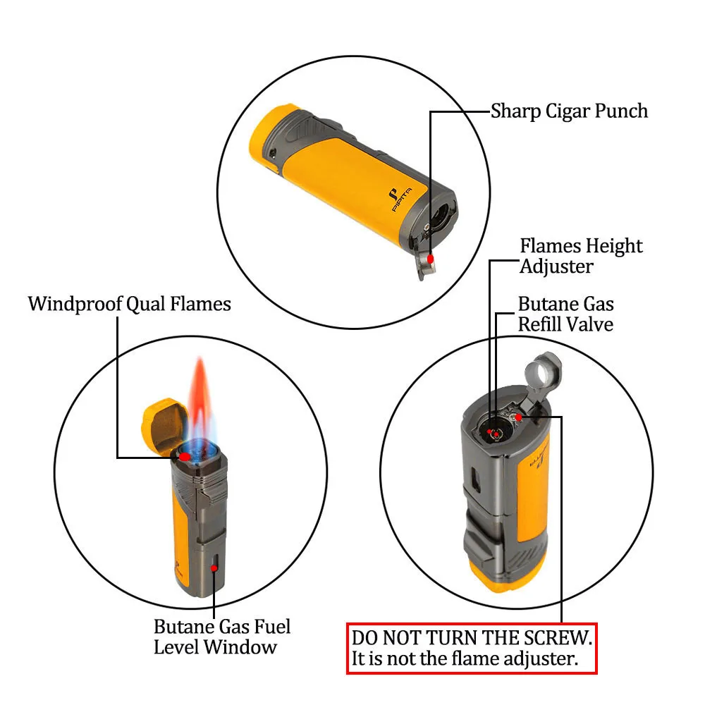 PIPITA Зажигалка для сигар ветрозащитная многоразовая бутан фонарь Зажигалка 4 струи Красного пламени зажигалки с пробивным газом Зажигалка для сигарет