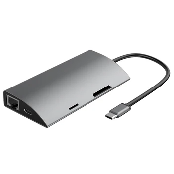 

9 in 1 USB C Hub /Type C Data Hub with 9-Port 3 USB 2.0 + TF +Micro-SD +4K HDMI + RJ45 + 3.5mm o + Type C PD Ports