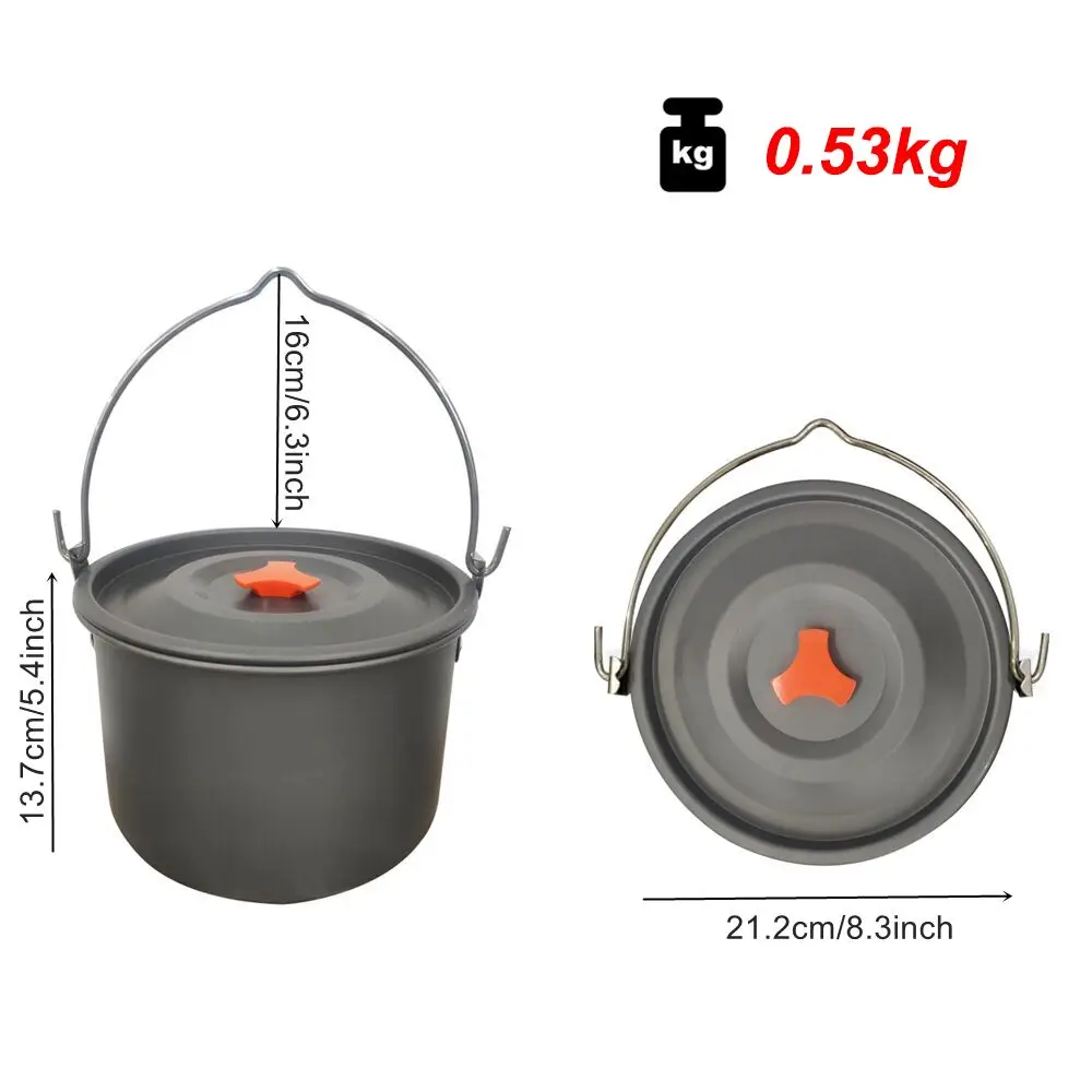 Lighten Up Outdoor Tableware Caldero Set Big Capacity Aluminum Alloy Camping Picnic Hanging Cookware Tableware Pot Cooking Campfire Pot