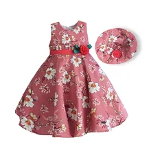 Hetiso/летние платья для девочек с шляпой и цветочным принтом; детская одежда; модная школьная одежда с бантом; vestidos От 3 до 7 лет