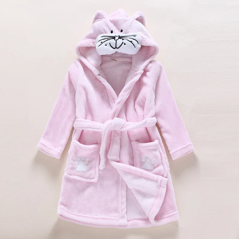 New Winter Flannel Kids Sleepwear Robe For Baby Boy Girls Cartoon Animal Bathrobe Autumn Hooded Warm Children Pajamas Bathgrowns (10)