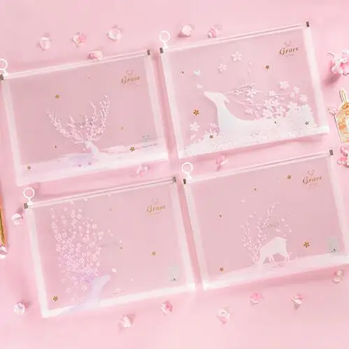 1 Piece Kawaii Sakura A4 Papers Books Organizer Bag Office File Folder School Pencil Storage Case Stationery Supplies