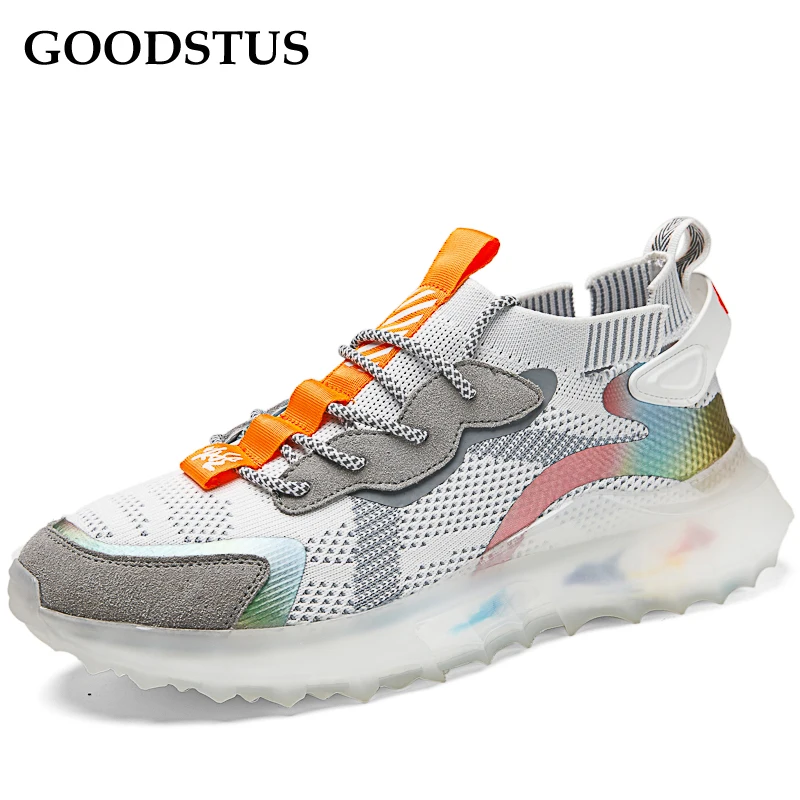 

GOODSTUS Men Mesh Sneaker Breathable Solid Simple Style Super High Quality Lace-Up Soft Thick Sole Comfortable Male Clunky Shos