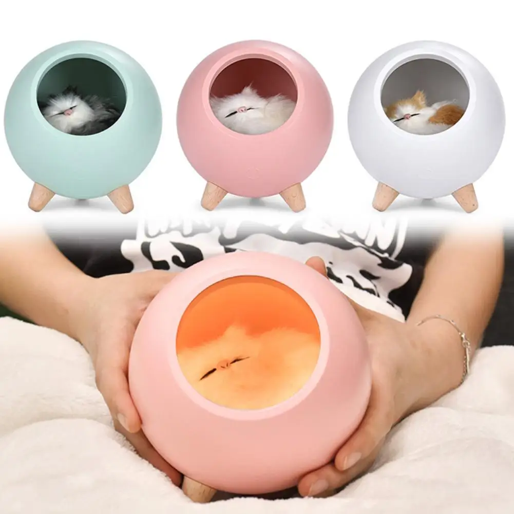 

Round Shape Plush Cat Inside USB Rechargeable LED Night Lamp Bedroom Led Night Light Home Decor Creative Gift