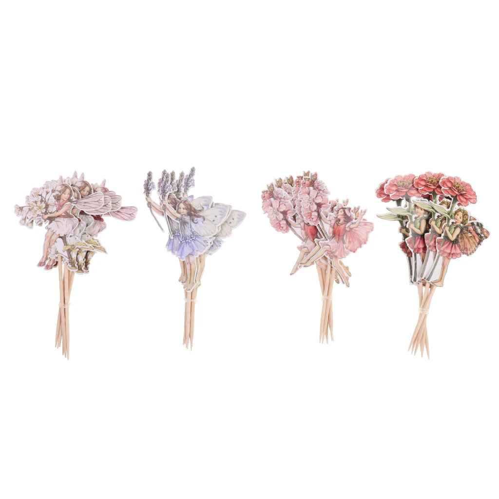 24pcs Assorted Pretty Flower Fairy Pixie Cupcake Topper Toothpicks Cake Decor Baby Shower