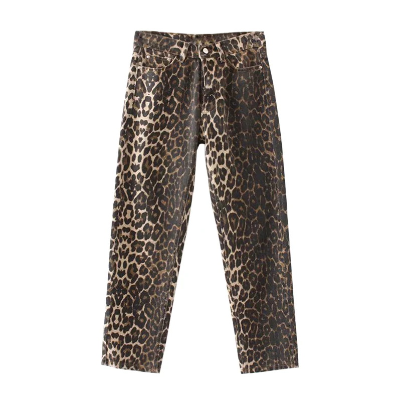 Autumn High Waist Leopard Denim Pants Women Streetwear Winter Pockets Boyfriend Jeans Feminino Casual Girls Pants