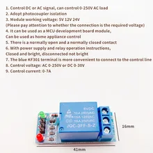Module de relais à carte bleue 1 canal, avec optocoupleur, sortie de module de relais d'isolation, déclencheur de bas niveau électronique, bricolage