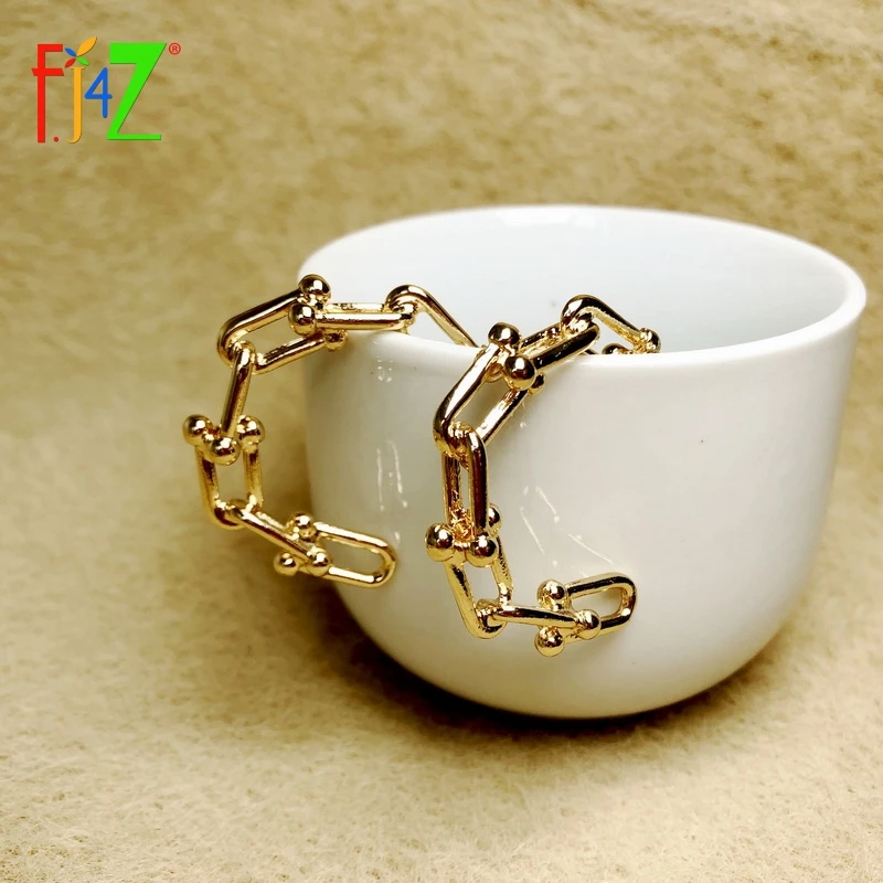 

F.J4Z 2020 Trend Earrings for Women Thick U Shape Linked Hoop Earrings Minimalist Earring Jewelry Christmas Gifts Dropship