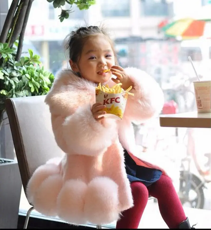 Free Shipping Baby Girls Winter Jacket Fur Thick Faux Fox Fur Coat for Girls Coats Kids Winter Outwear Fashion Parka Luxury - Цвет: as the picture