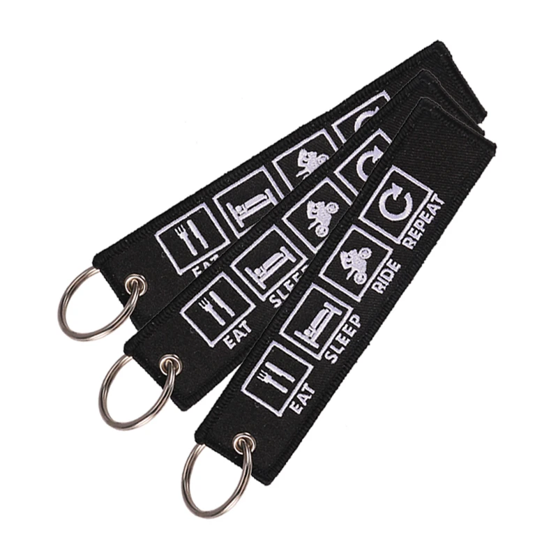Remove Before Flight Novelty Embroidery Key Chain Bijoux Keychain for Motorcycles n Cars Eat Sleep Rid Repeat Porte Clef Key Tag (3)