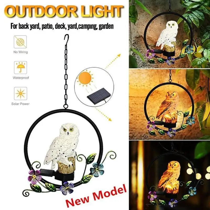 LED Owl Parrot Hanging Lamp Solar Power Waterproof Garden Lawn Decorative Light Long Service Life and Low Power Consumption