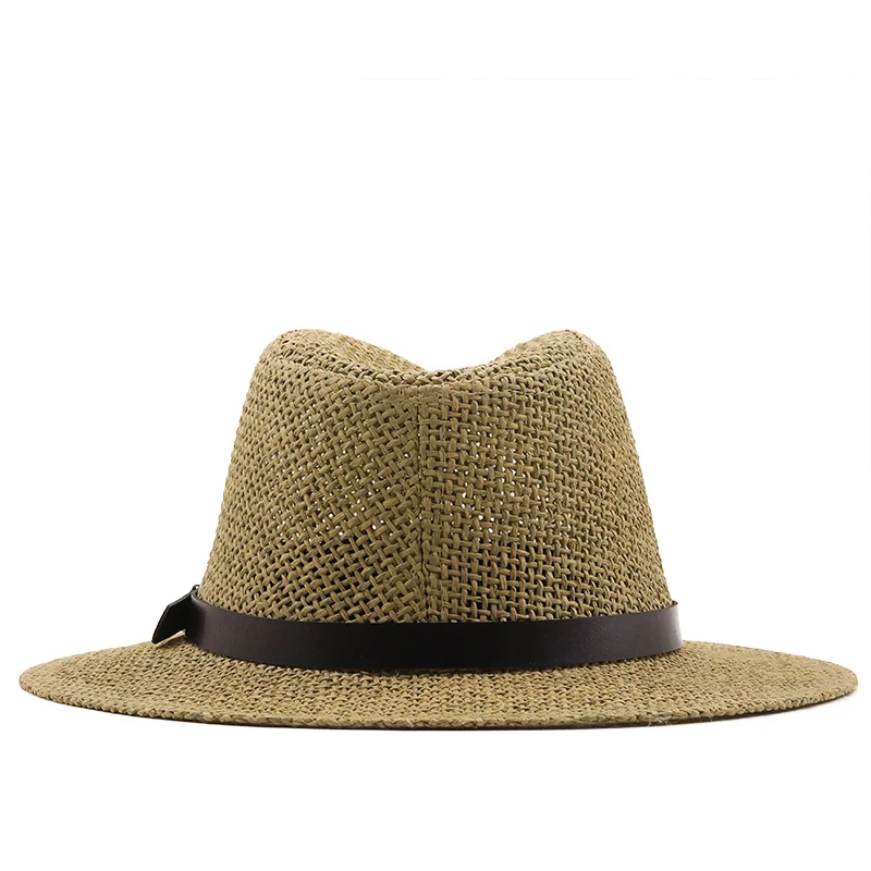 Einfache jazz Panama Hut mit Gürtel Sommer Sonne Hüte für Frauen Mann Sombrero Strand Stroh Fedora Hut UV Schutz Kappe chapeau – Detail 7